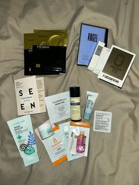 Assorted Beauty Samples Lot with Gold & Black Eye Masks